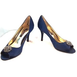 Nina Midnight Blue Peep-Toe Heels with Sparkling Accent